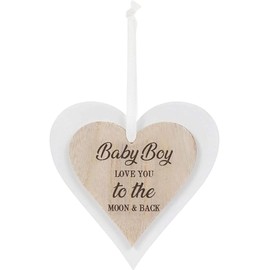 Double Wooden Heart Plaque Hanging Sign - Baby Boy Love You To The Moon & Back
