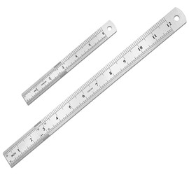 2 Pack Metal Ruler, Double-Sided Scale【6,12inch/15,30cm】 Steel Ruler Set for Architects, Home,School， Office, and Craft