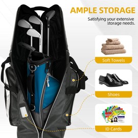 Shopsource Golf Travel Bag for Airlines, Golf Travel Case with Hard Case Top and Wheels, 1680D Heavy Duty Oxford Golf Travel Covers, Protect Golf Clubs, Lightweight, Easy to Maneuver Black