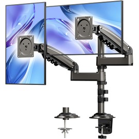 HUANUO 17-32 Inch Dual Monitor Stand, Gas Spring Dual Monitor Mount, Monitor Stand 2 Monitors, Ergonomic Adjustable Tilt/Swivel/Rotate, Weight Max 19.8 lbs, VESA 75/100mm