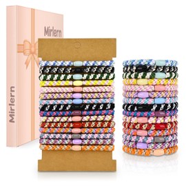 Mirlern 30 Pcs Hair Ties No Damage for Women Girls, High Elastic Braided Hair Ties for Thick Hair, Soft Ponytail Holders, No Crease Hair Bands for Curly Thin Hair Scrunchies (Striped Theme)