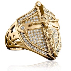 PikaLF Christian Jesus Cross Ring for Men, Crucifix Ring, Medieval Shield Ring, Crusader Sword Rings, Religious Amulet Ring, Christian Catholic Ring Jewelry for Men Boys, Unique Gifts for Men (S)