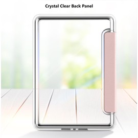 Reelau Case Compatible with 2024 Kindle Paperwhite 12th Generation 7 inch, Clear Acrylic +Leather Kindle Case 7" for Kindle Paperwhite 2024 12th Gen [Transparent] [Auto Wake Up/Sleeping] (Pink)