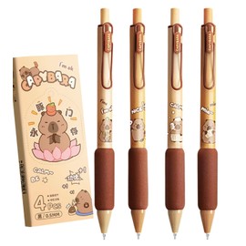SHIDESHIN Kawaii Capybara Gel Ink Pens 0.5mm Black Ink Fine Point Writing Pens Office School Supplies for Girls Boys Teens, 4 Pcs Set (Calm Copybara)