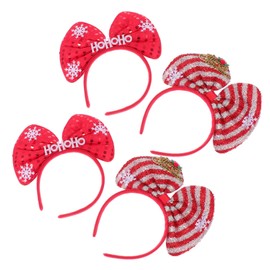 Outanaya 4PCS Xmas Festival Sequin Bowknot Headbands Creative Hair Accessories for Parties Comfortable Cosplay Hoops Unique Decorative Hair Wear for Holiday Celebrations