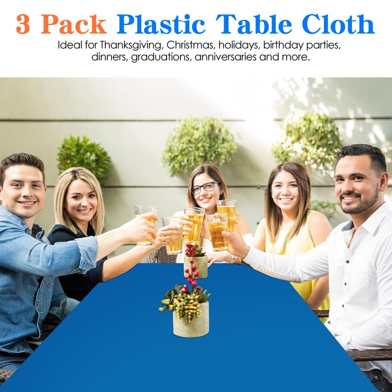 YSYJ 3 Pack Royal Blue Plastic Tablecloth Disposable Rectangular Table