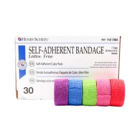 Henry Schein Self-Adherent Bandage Wrap, Non-Woven Fabric 1"x5yd Assorted Colors, Non-Sterile Box of 30