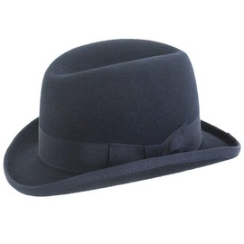 DH Hand Made 100% Wool Hard Top Churchill Homburg Felt Trilby Hat New (Small, Navy)