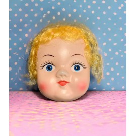 Unbranded Vtg Plastic Doll Face w/Blonde Hair Blue Eyes Crafting Repurpose Hong Kong NOS