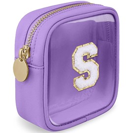 LOFOWN Initial Clear Makeup Bag Small Cosmetic Bag Travel Toiletry Bag Clear Zipper Pouch Purse Organizer Bags for Women (Purple, S)