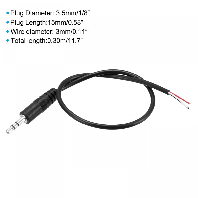 sourcing map 3.5mm Male Plug to Bare Wire Open End