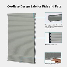 MYshade Cordless Blackout Window Blinds & Shades Pull Down Room Darkening Window Shades Light Blocking Honeycomb Cellular Shades for Indoor Windows Easy to Install 19 inch Wide, H36 Grey Blinds
