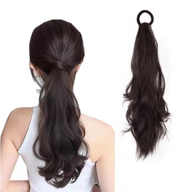 HAPVITAL Ponytail Point Wig, Ponytail Wig, Natural, Small Face Effect, Synthetic Hair, Fluffy Curly Hair, Wig, Wave, Natural Long, One-touch Hair, Women's, Fashion, Disguise, Festival (Brown Black)