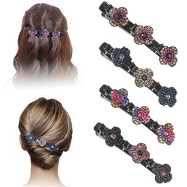 4PCS Crystal Stone Braided Hair Clips Rhinestone Hair Clips for Womens Girls Elegant Hair Styling Clips Shiny Rhinestone Hair Clip Easily Braided Hair Clips Triple Hair Clips for Styling Sectioning