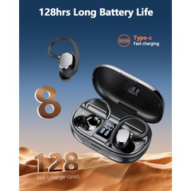 Bluetooth Headphones Sport, 2025 In-Ear Headphones Wireless Bluetooth 5.3 with HD Mic, Outstanding Sound, 128 Hours Playtime, Comfort Fit, Dual LED Display, IP7 Waterproof Earphones with Ear Hooks