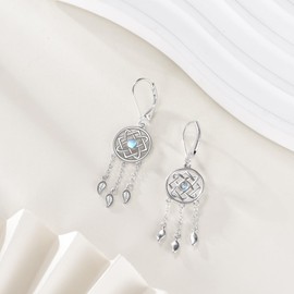 VENACOLY Dream Catcher Earrings for Women 925 Sterling Sliver Native Amercian Dangle Earrings Dream Catcher Moonstone Earring Dreamcatcher Jewellery Gifts for Women