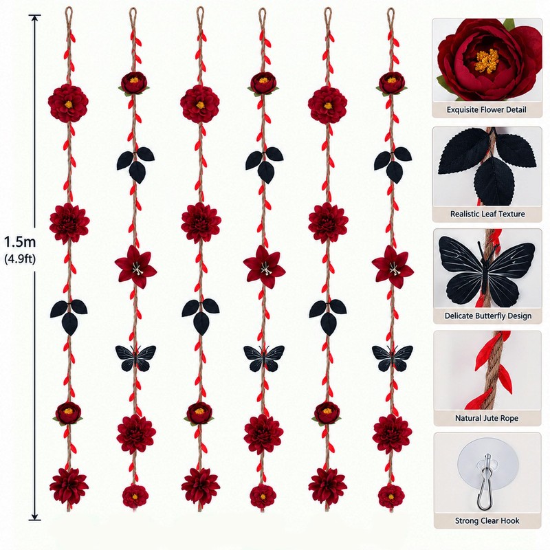 6-Pack 59-in Artificial Flower Garlands, Burgundy Halloween