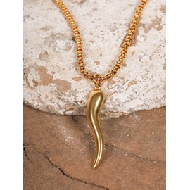 HAQUIL Italian Horn Necklace, Gold Plated Stainless Steel Cornicello Horn Amulet Charm Pendant, Box Chain, Italian Jewelry Gifts