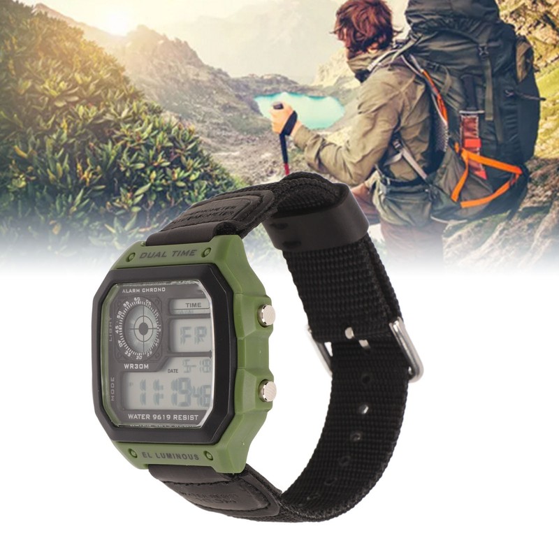 Digital Sport Watch Canvas Strap Luminous Waterproof Retro Sport Watch