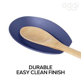 Oggi Spooner Stainless Steel Spoon Rest- Holds Kitchen Utensils for Mess Free Cooking, Stove Top, Coffee Station; Kitchen Accessories, Utensil Rest, Blue, 5.25 inch by 3.5 inch (7635.5)