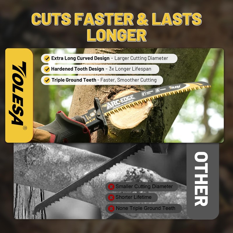 TOLESA 12in. Japanese Teeth Reciprocating Saw Blade, Arc Edge Wood