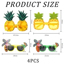 NIDHFG 4 Pieces Of Hawaiian Glasses, Pineapple Flamingo Style, Creative Funny Props, Beach Dance Decorations, Fun Party Sunglasses.