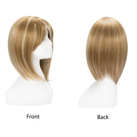 BUYOGET Umber Mix Blonde Hair Topper Clip in Hair Pieces for Woman Short 12 Inch Clip in Toppers with Fringe for Thinning Hair