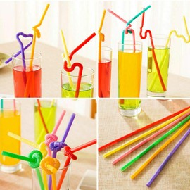 Flexible Straws, Happybase 200pcs Colorful Disposable Plastic Long Plastic Drinking Straws(0.23'' Diameter and 10.2" Long)