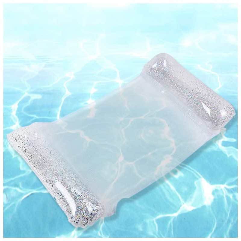 Inflatable Pool Hammock with Glitter, Floating Water Mat, Transparent Air