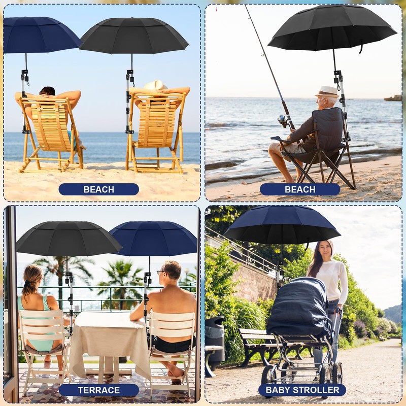 Clysee 2 Pcs Large Double Canopy Beach Chair Umbrella with