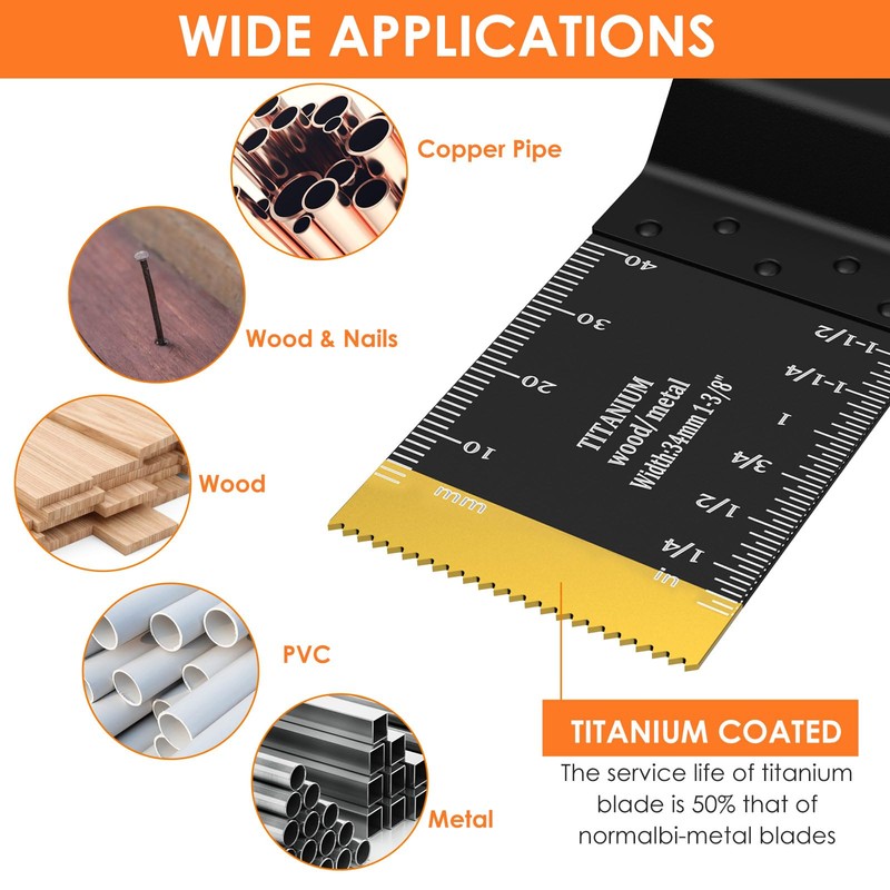 12PCS Titanium Oscillating Saw Blades, Precise Oscillating Multi Tool Blades,