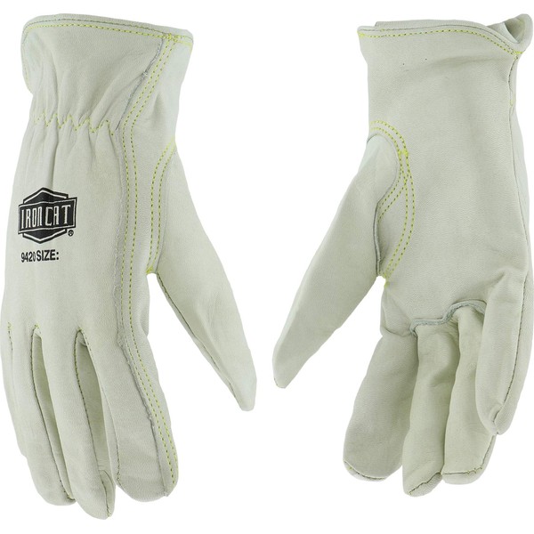 IRONCAT 9420 Premium Grain Cowhide Gloves – Gray, Large, Leather Driver Work Gloves w/ Keystone Thumb