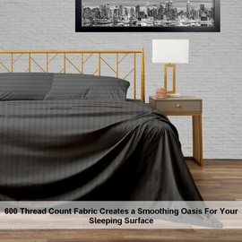 King Size Bed Sheets - 600 Thread Count Egyptian Cotton - 15 Inch Deep Pocket Fitted Sheet - Cooling Sheets - 4 Piece Premium Sheet Set for King Bed - Dark Grey Stripe