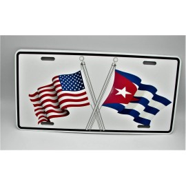 DIGIART INTERNATIONAL CUBA CUBAN AMERICAN FLAG METAL CAR NOVELTY LICENSE PLATE AUTO TAG
