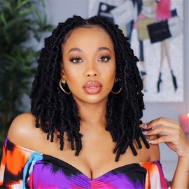 ToyoTress Butterfly Locs Crochet Hair - 16 inch 8 Pcs Jet Black Faux Locs Pre-twisted Distressed Crochet Braids Pre-looped Synthetic Braiding Hair Extensions (16 Inch, 1-8P)