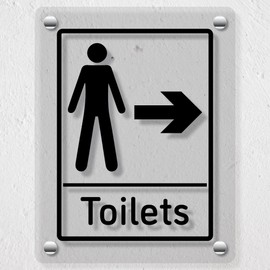 V Safety Men's Toilets - Arrow Right Acrylic Sign 150x200mm - Durable, Shatterproof Directional Signage
