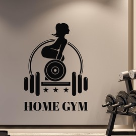 Vinyl Wall Decal Bodybuilder Woman with Barbell Home Gym Stickers Mural Large Decor (g9428) Black