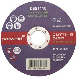 (Pack of 10) PARWELD 115 x 1mm Thin Metal Cutting Discs for mild Steel & Stainless (4.5" Discs)
