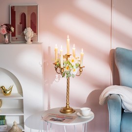 Wedding Candelabra Tall Floor Candelabras - 2Pcs Gold 5 Arm Candelabra, 20.9" Metal Spiral Candelabra Candle Holder, Antique Candle Opera Centerpieces Stand for Party, Events, Ceremony, Home Decor