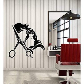 Vinyl Wall Decal Man Woman Barber Tools Beauty Salon Stylist Hair Stickers Mural Large Decor (g1528) Black