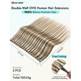 WIGNEE 100% Remy Double Weft Invisible PU OVO Human Hair Extensions 14 Inch Micro Beads Real Human Hair Extensions Blonde Ombre Genius Weft Hair Extensions Human Hair(9A/60)