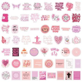 110Pcs Pink Bible Stickers for Girls Boys Children Teens,Cute Style Stickers for Laptop Water Bottles,Bicycle,Skateboard,Computer,Waterproof Vinyl for Wall,Graffiti Stickers