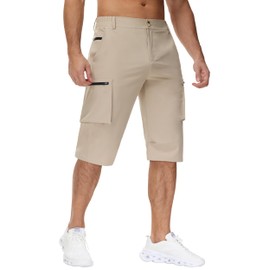 MIVEI Men's 15" Long Shorts Below Knee Capri Hiking Casual Cargo Short Zippers Pockets Quick Dry Lightweight Water Resistant Khaki