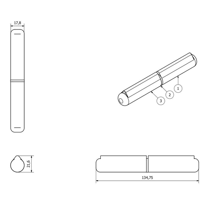 Lift Off Bullet Hinge Weld On Brass Bush 18x135mm Heavy