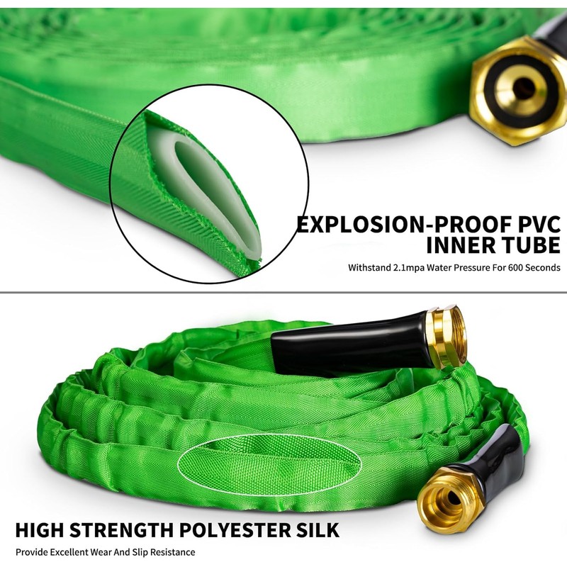Gartenschlauch, 15 m, 10 Multifunktionsdüsen, verhedderungsfrei, flexibel, robust, grün