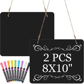 MotiMind 2 Pcs 8" x 10" Large Acrylic Chalkboard Hanging Sign with Chalk Markers Chalk Board Signs with Hanging String for Wedding Kitchen Home Party Decoration(Rectangle)