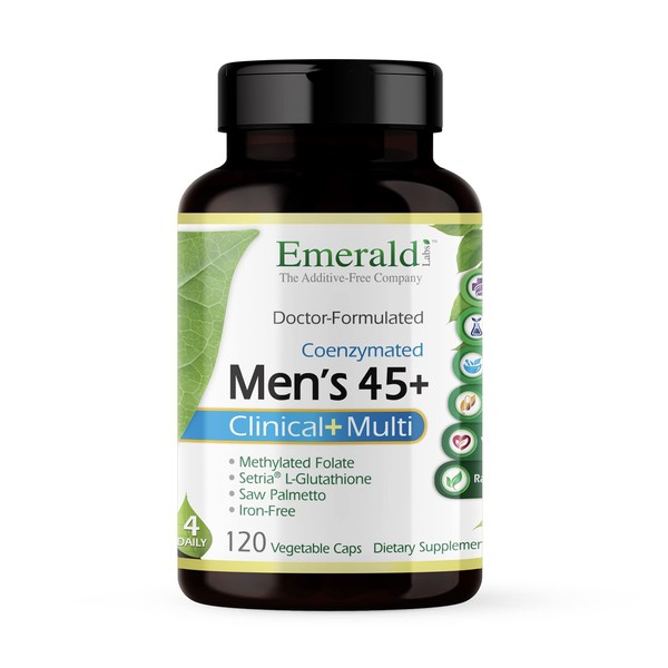 Emerald Labs Men's 45+ 4-Daily Multi - Multivitamin with CoQ10, Saw Palmetto, and Extra Lycopene Supporting Heart, Strong Bones, and Immune Health - 120 Vegetable Capsules