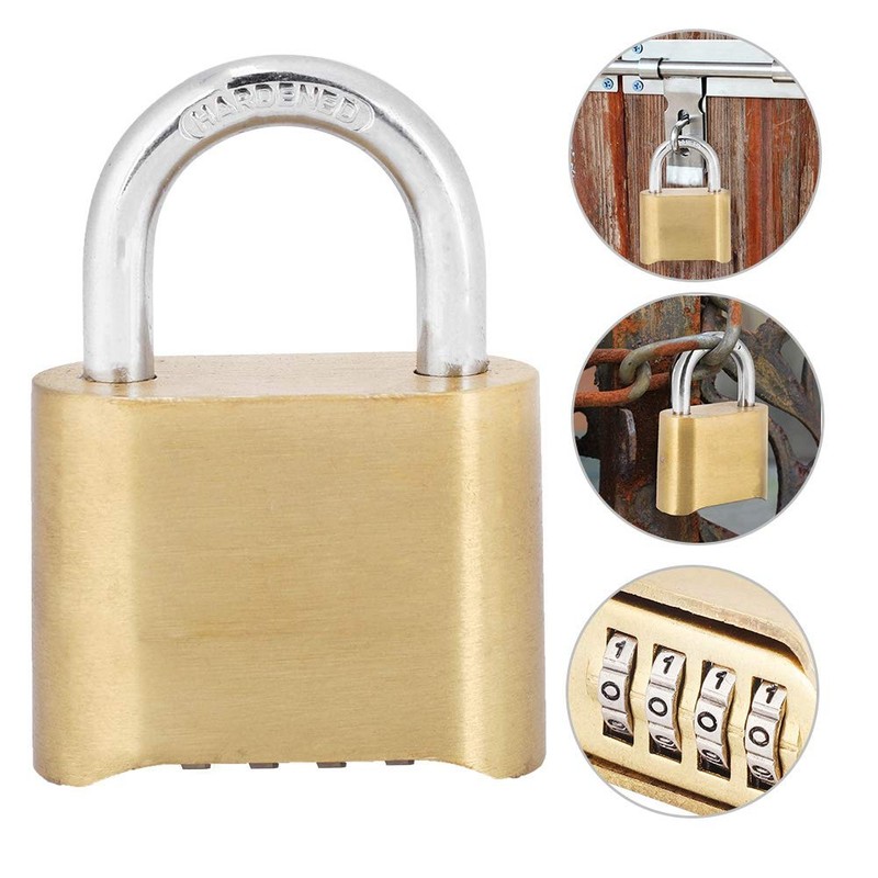 Combination Padlock, 4 Digit Rust Proof Brass Password Lock Waterproof