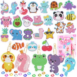EAPHANT Diamond Art Kits for Kids, Gem Keychains and Stickers Painting Gifts for Girls Ages 4-8 8-12, Arts and Crafts Toys for Kids with 29 Designs