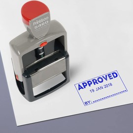 Printtoo Heavy Duty Dater Stamp Self Inking with Text Approved by Office Stationery Date Rubber Stamp-Blue